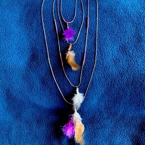Layered multiply colored feathers Necklace